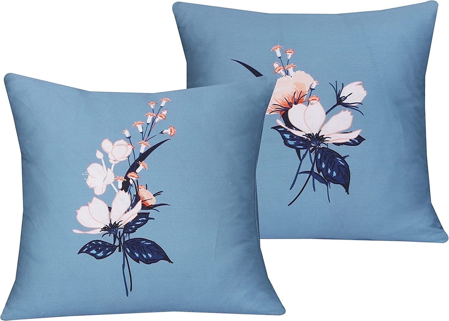 Cotton Fabric Throw Pillows, 2 Pack (18"x18") Cover & Insert: Blue, Orange Blush Floral