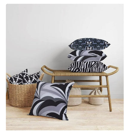 Cotton Fabric Throw Pillows, 4 Pack (16"x16") Cover & Insert, Black and Grey