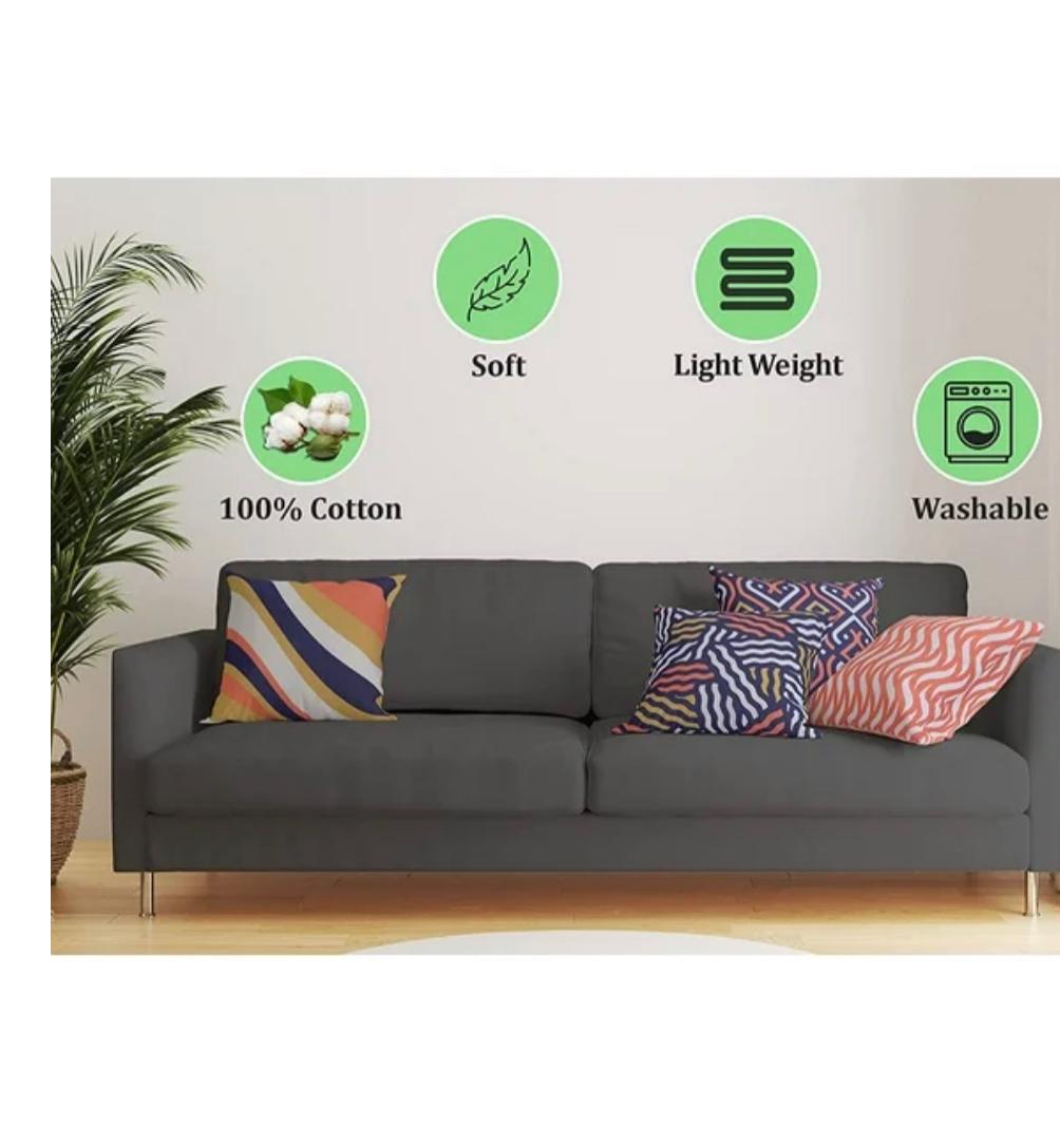 Cotton Fabric Throw Pillows, 4 Pack (16"x16") Cover & Insert, Blue and Orange Spiral