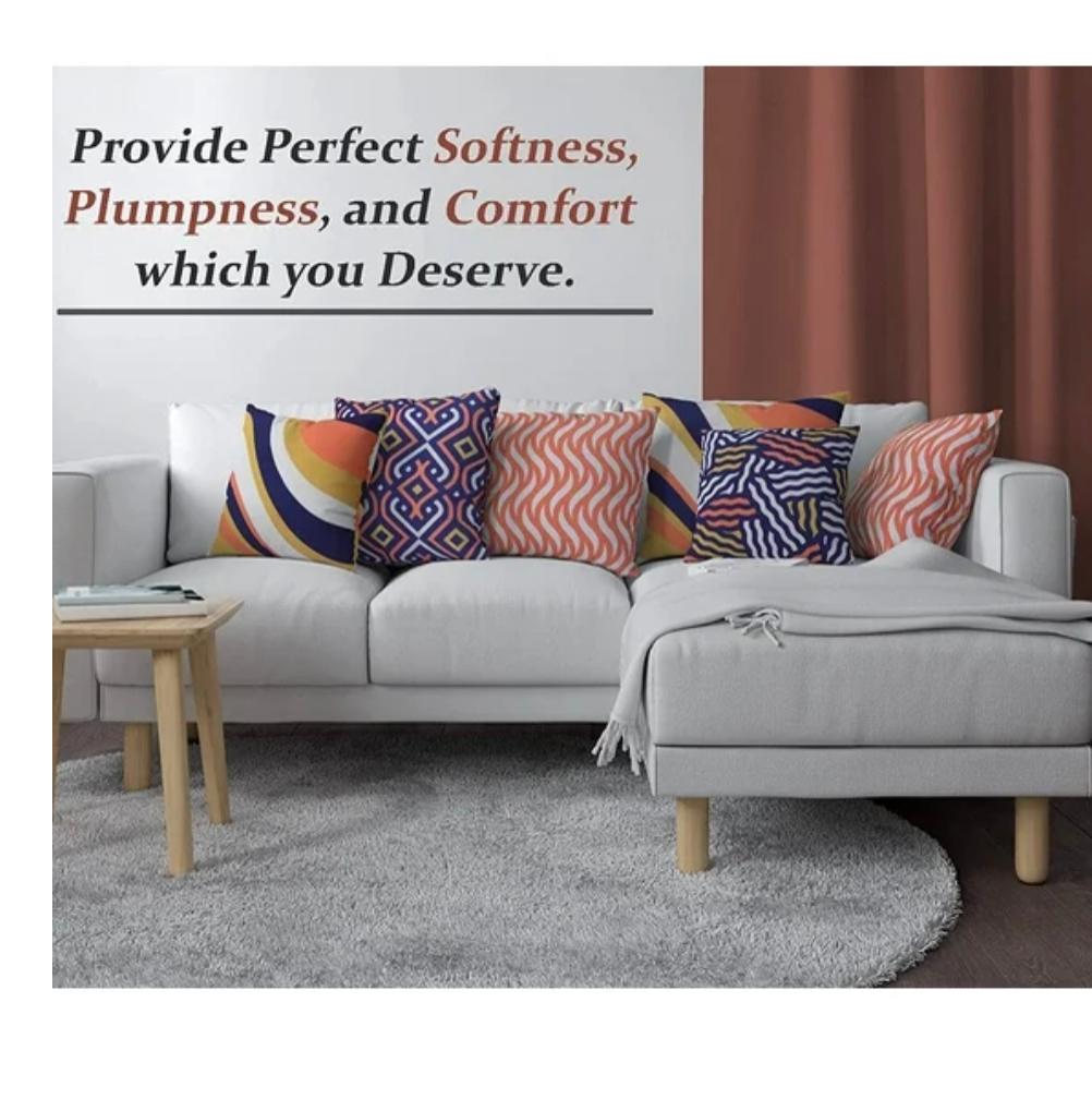 Cotton Fabric Throw Pillows, 4 Pack (16"x16") Cover & Insert, Blue and Orange Spiral