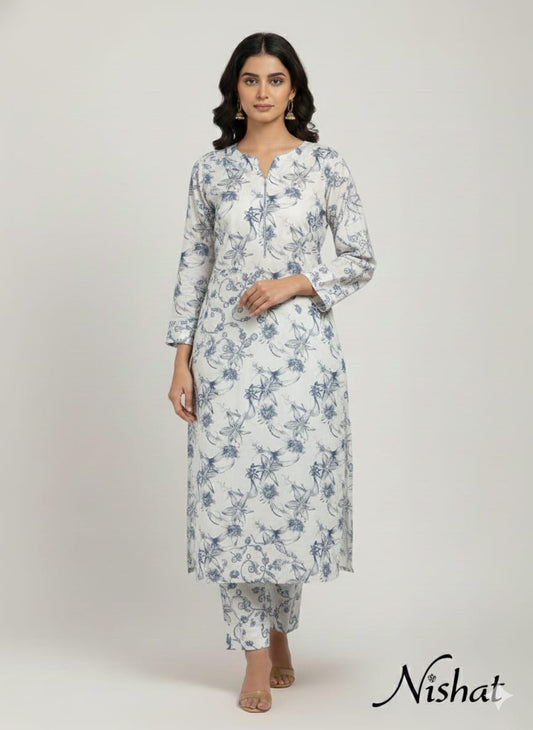 Off White Lilen Printed 2PC Unstitched