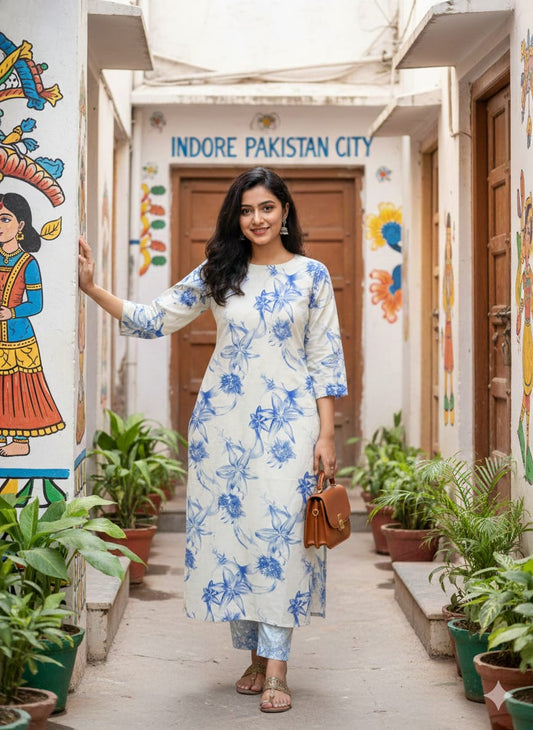 Ivory Lilen Printed 2PC Unstitched