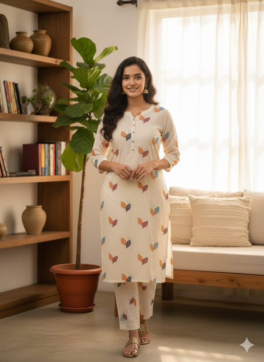 Cream Lilen Printed 2PC Unstitched