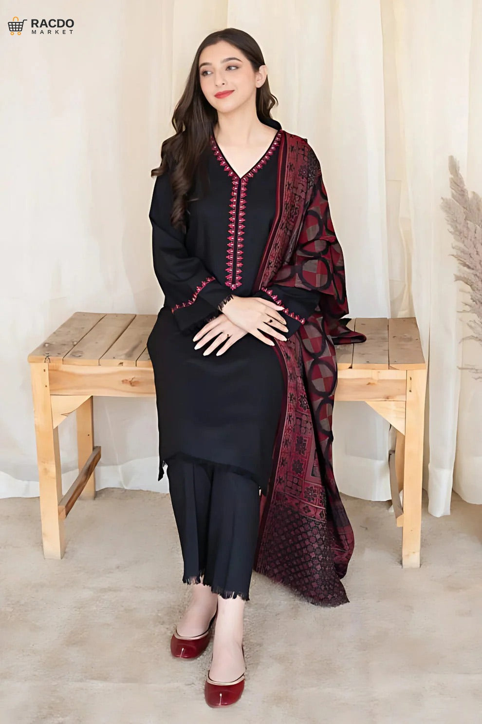 3 Piece Dhanak Shirt with Printed Wool Shawl – Premium Unstitched Women Suit