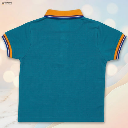 Kids Teal & Yellow Accent Polo Shirt – Stylish Graphic Cotton T-Shirt for Daily Wear
