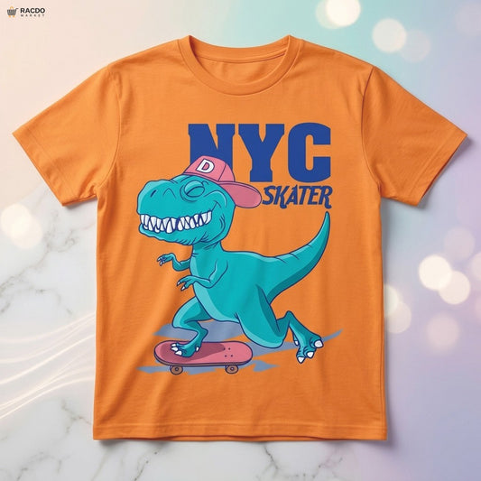 Racdo Orange Dinosaur Graphic T-Shirt for kids – Stylish & Comfortable Daily Wear Tee