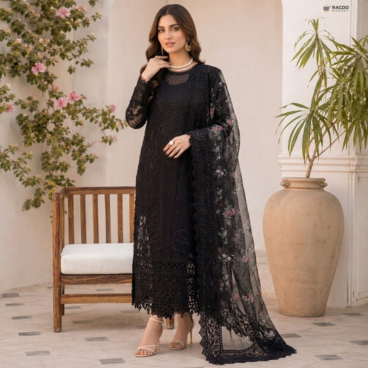 3PC Dhanak Embroidered Unstitched Dress V520 – Premium Chikan Kari Suit | RACDO Market