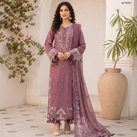 خواتین کے لیے روز پنک ان سٹچڈ پریمیم سوٹ | نرم، سانس لینے والا فیبرک – RACDO MARKET