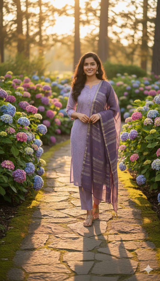 Lavender Luxury Jacquard Lawn Printed 3PC Unstitched