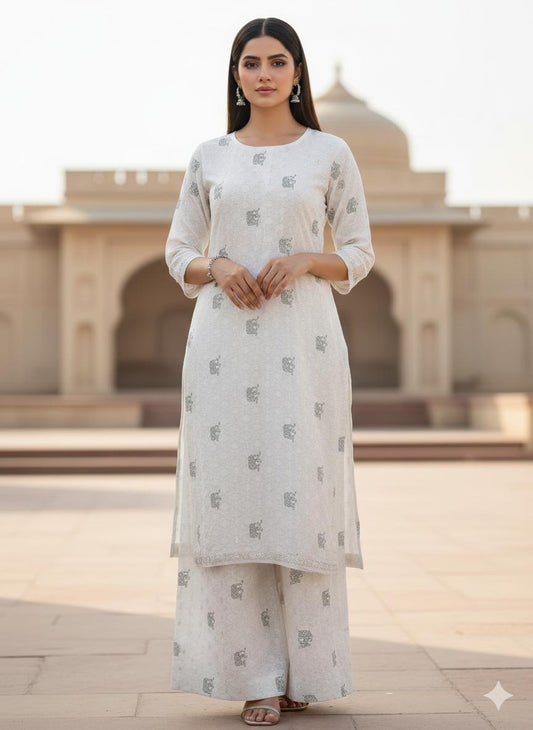 White Boring Fabric Fancy Printed 2PC Unstitched