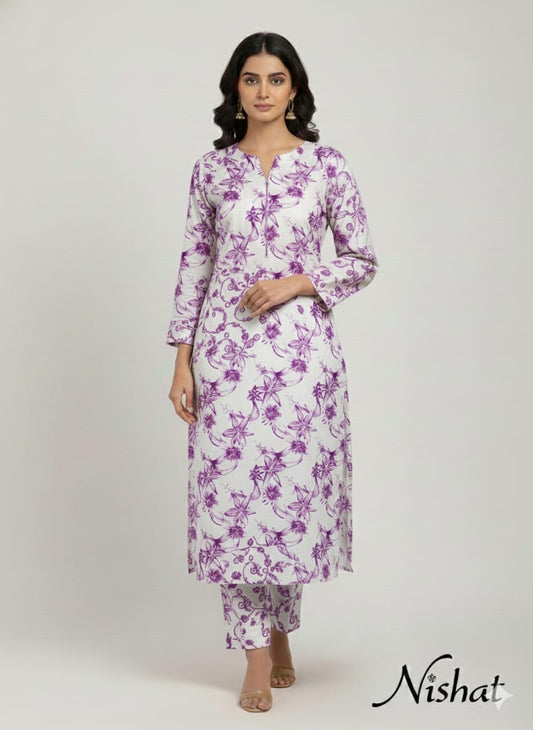 Off White Lilen Printed 2PC Unstitched