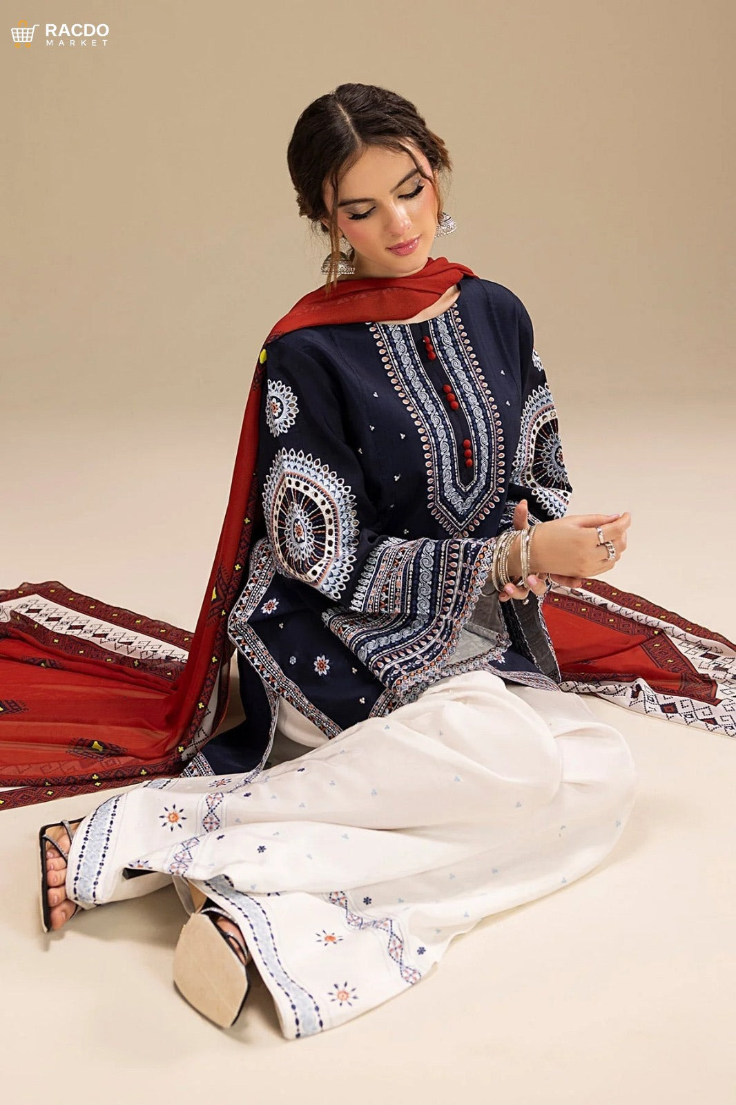 Dhanak Embroidered Shirt & Sleeves | Premium Unstitched Suit – RACDO MARKET