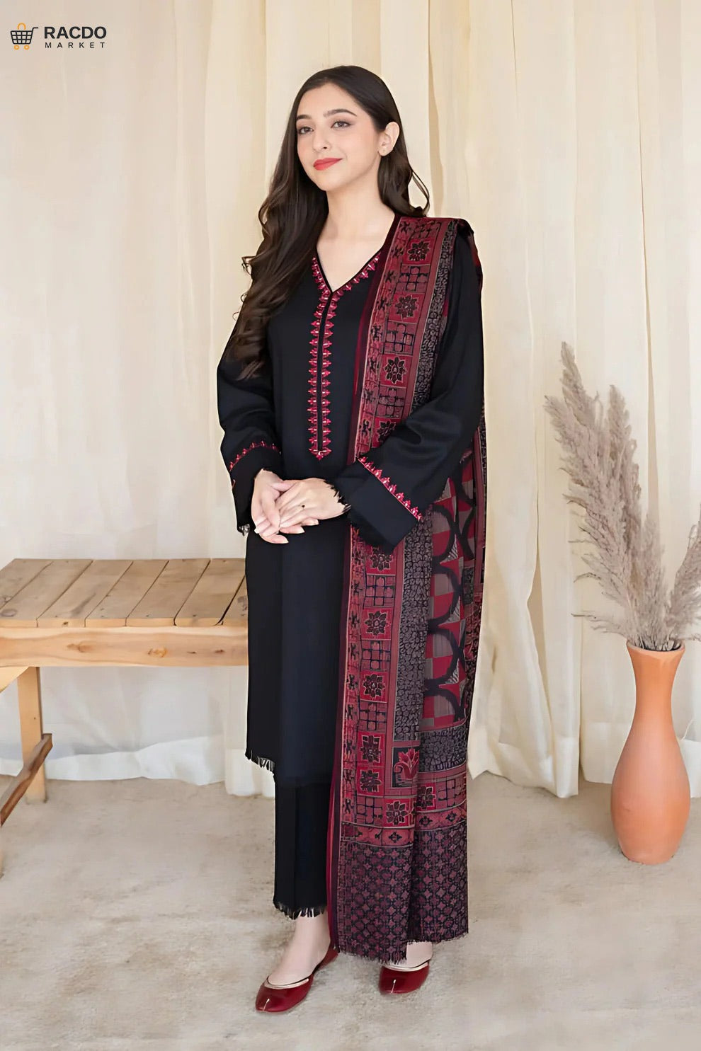 3 Piece Dhanak Shirt with Printed Wool Shawl – Premium Unstitched Women Suit