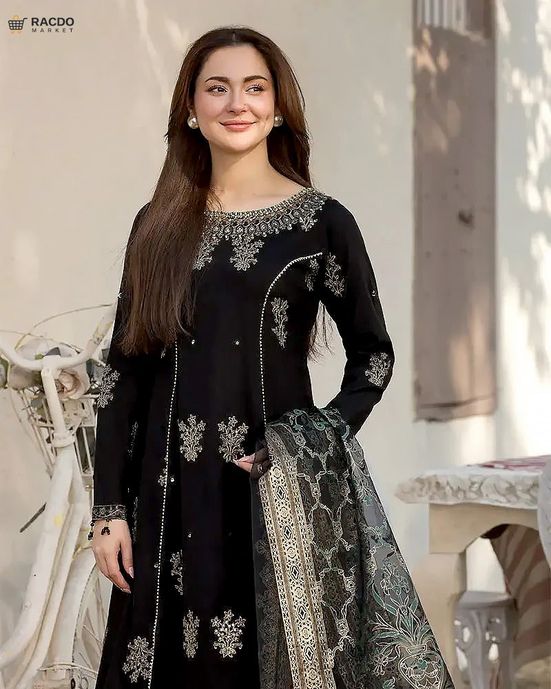 Premium Black with Silver Unstitched Suit Fabric – RACDO MARKET Pakistan