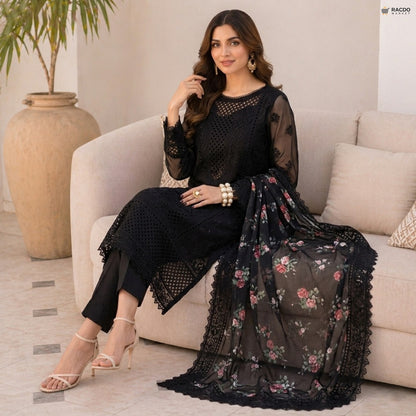 3PC Dhanak Embroidered Unstitched Dress V520 – Premium Chikan Kari Suit | RACDO Market