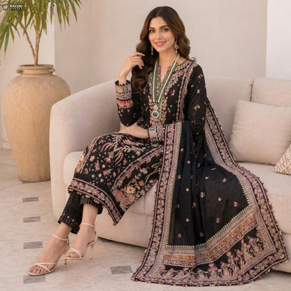 Black Multi Dress | Premium Unstitched Fabric for Women – RACDO MARKET Pakistan