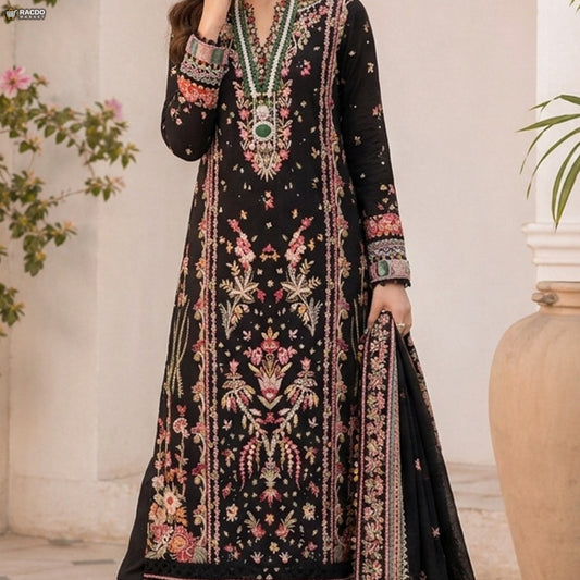 Black Multi Dress | Premium Unstitched Fabric for Women – RACDO MARKET Pakistan