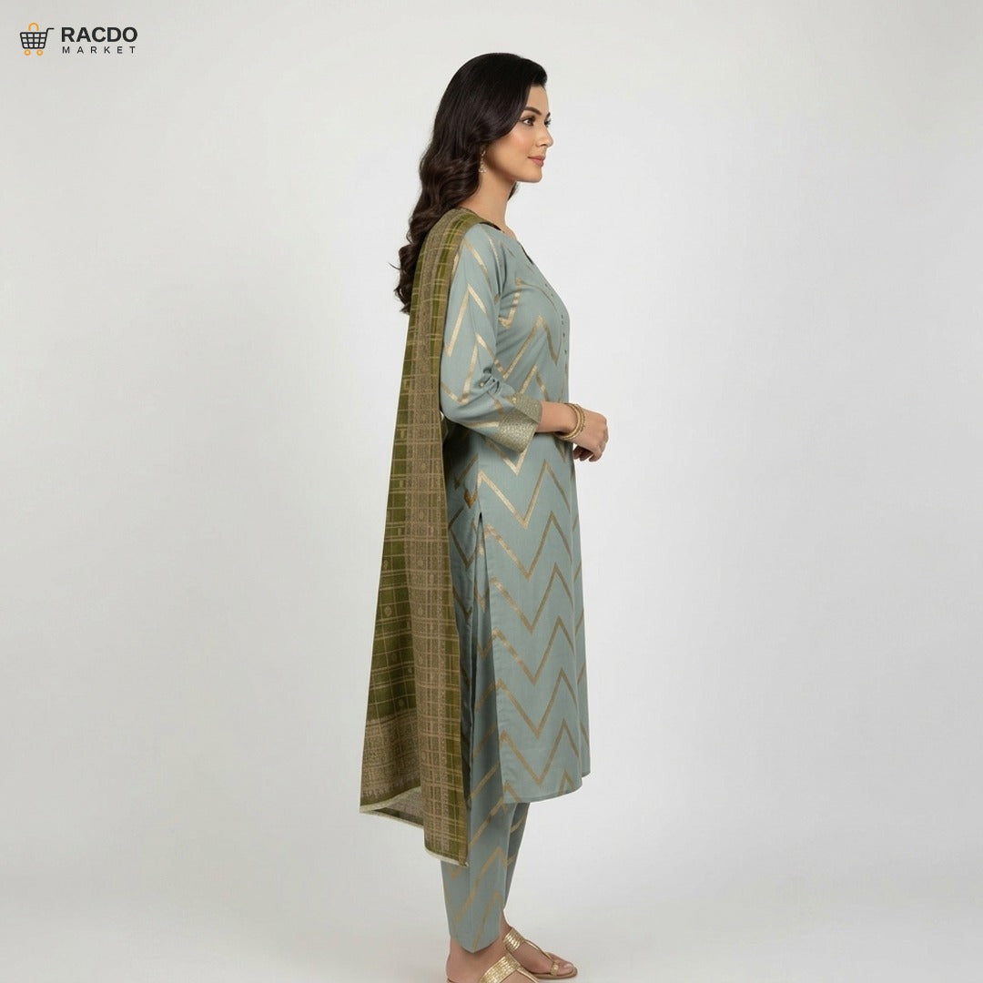 Buy 3‑Piece Shirt & Shalwar – Luxe Jacquard Viscose Unstitched Suit | Racdo Market
