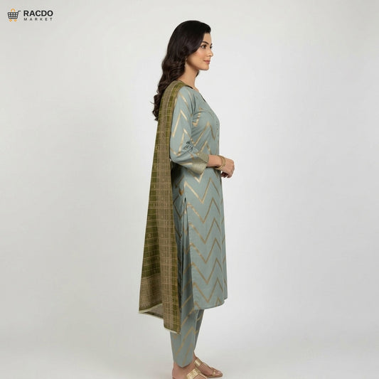 Buy 3‑Piece Shirt & Shalwar – Luxe Jacquard Viscose Unstitched Suit | Racdo Market