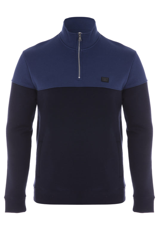 Mens Navy Colour Block Quarter Zip Sweatshirt