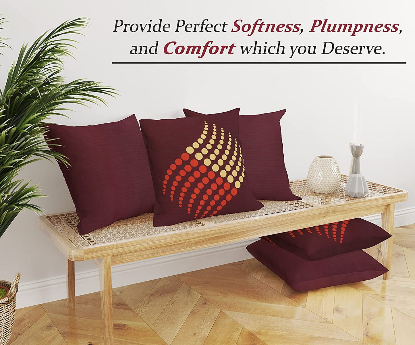 Cotton Fabric Throw Pillows, 2 Pack (18"x18") Cover Only, Burgundy